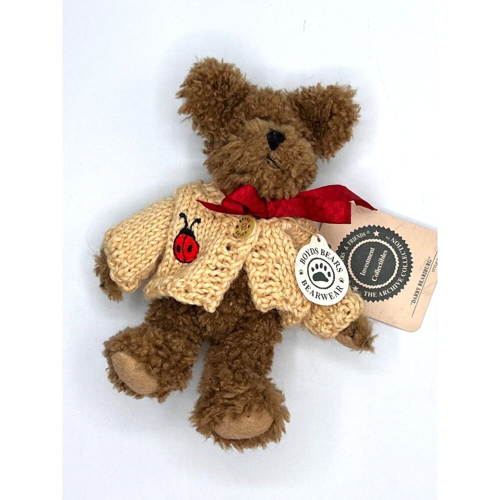 Boyds Bears Ltd. Handmade Teddy Bear With Knit Sweater & Ladybug Embroidery
